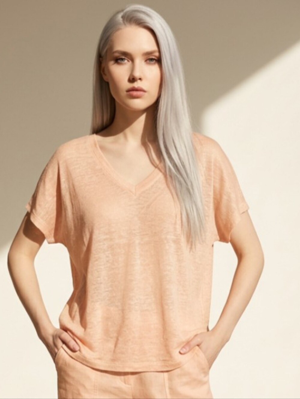 J. Jill T-Shirt‎ Womens M Pink Linen V-Neck Dolman Short Sleeve Relaxed Jersey